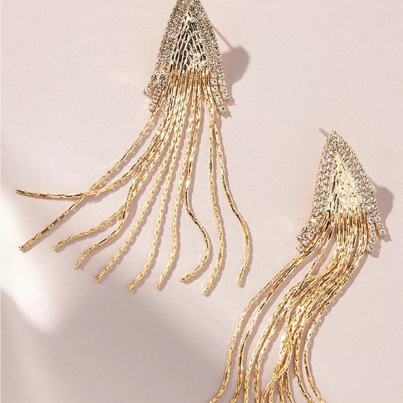 Anthropologie Triangle Fringe Earrings 14k gold plated NWT statement✨✨ - Picture 3 of 3
